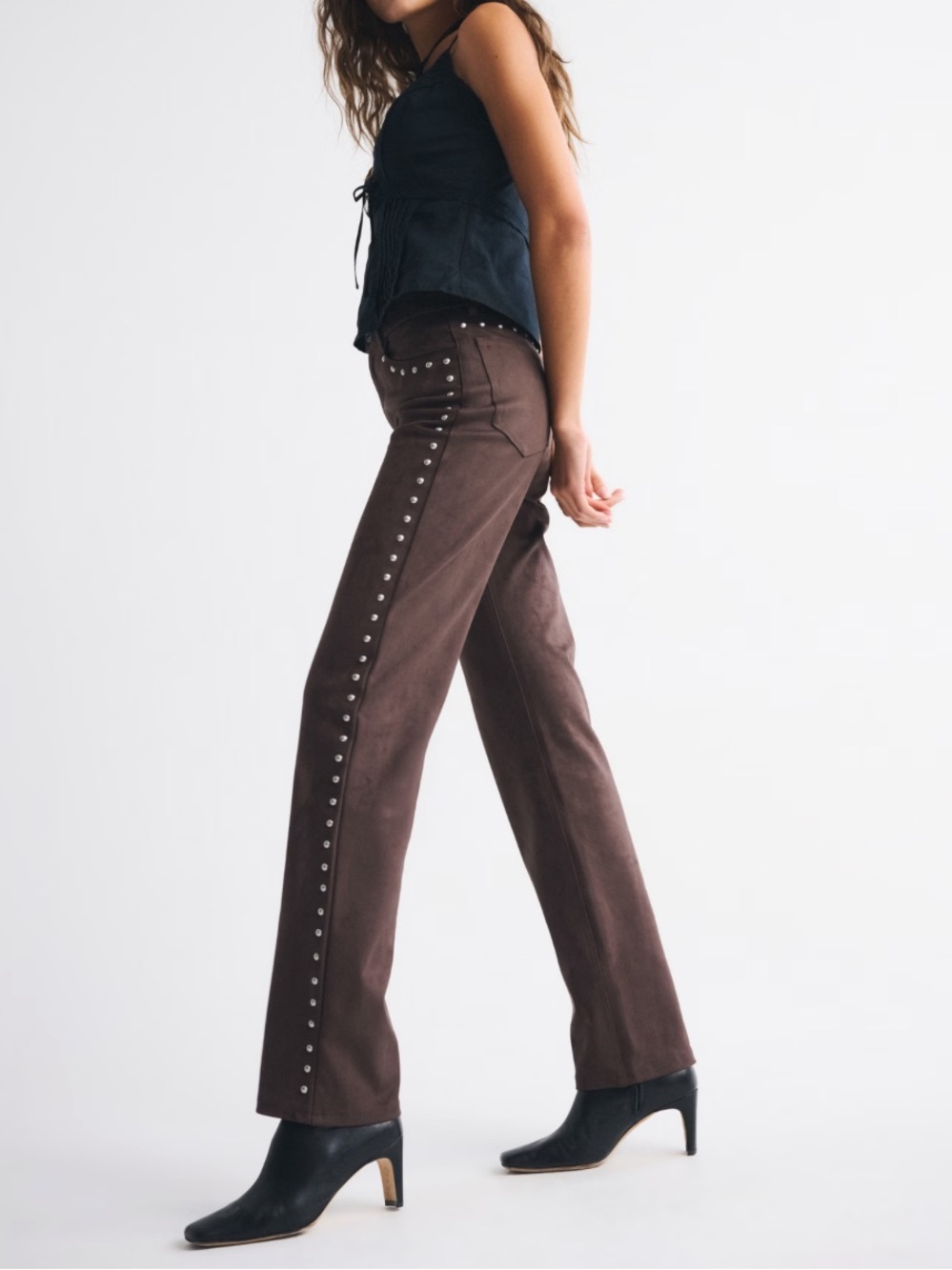 Abercrombie & Fitch Women’s High-Rise Suede Pants— Dark Brown - Picture 6 of 7